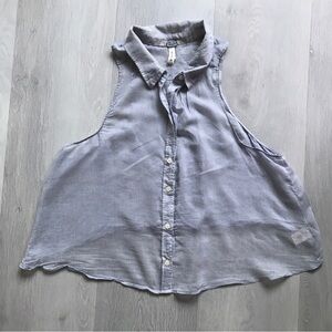 FREE PEOPLE WE THE FREE GRAY STRIPE CROP BUTTON TOP WOMENS LARGE